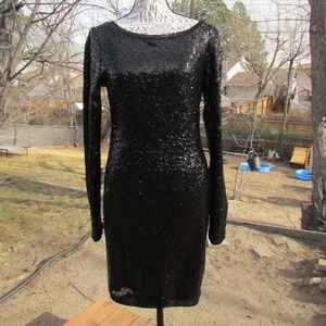 HYFVE Black Sequin Deep Back V Dress